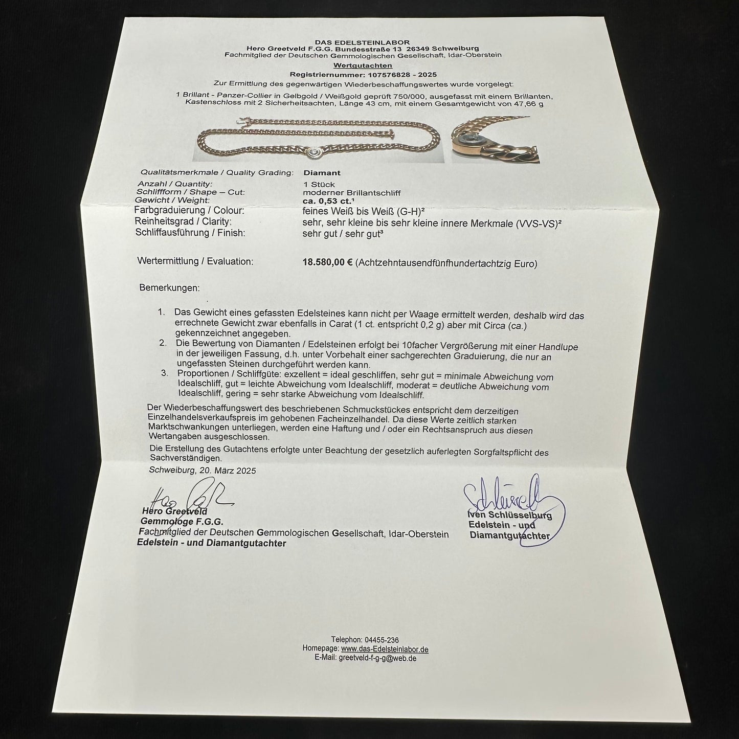Brillanten Collier 0,53ct Brillant 750er Gelbgold 18 Karat mit Wertgutachten über: 18580€