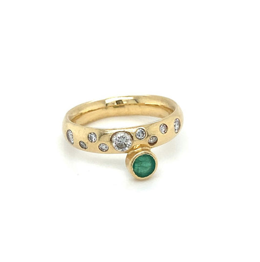 Edelstein Ring 750er 18kt Gold Goldring Brillanten Smaragd RG 54
