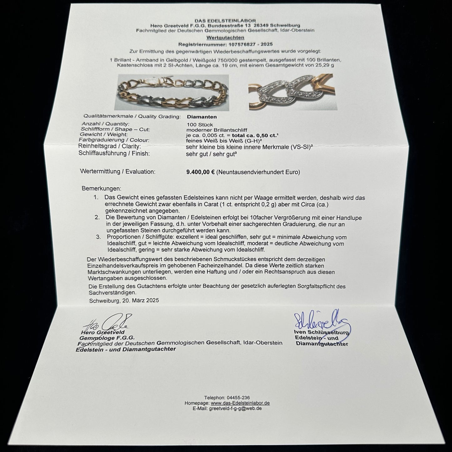 Brillantenarmband Bicolor 750er Gold Armband 18 Karat Panzer Figaro mit Wertgutachten über 9400€