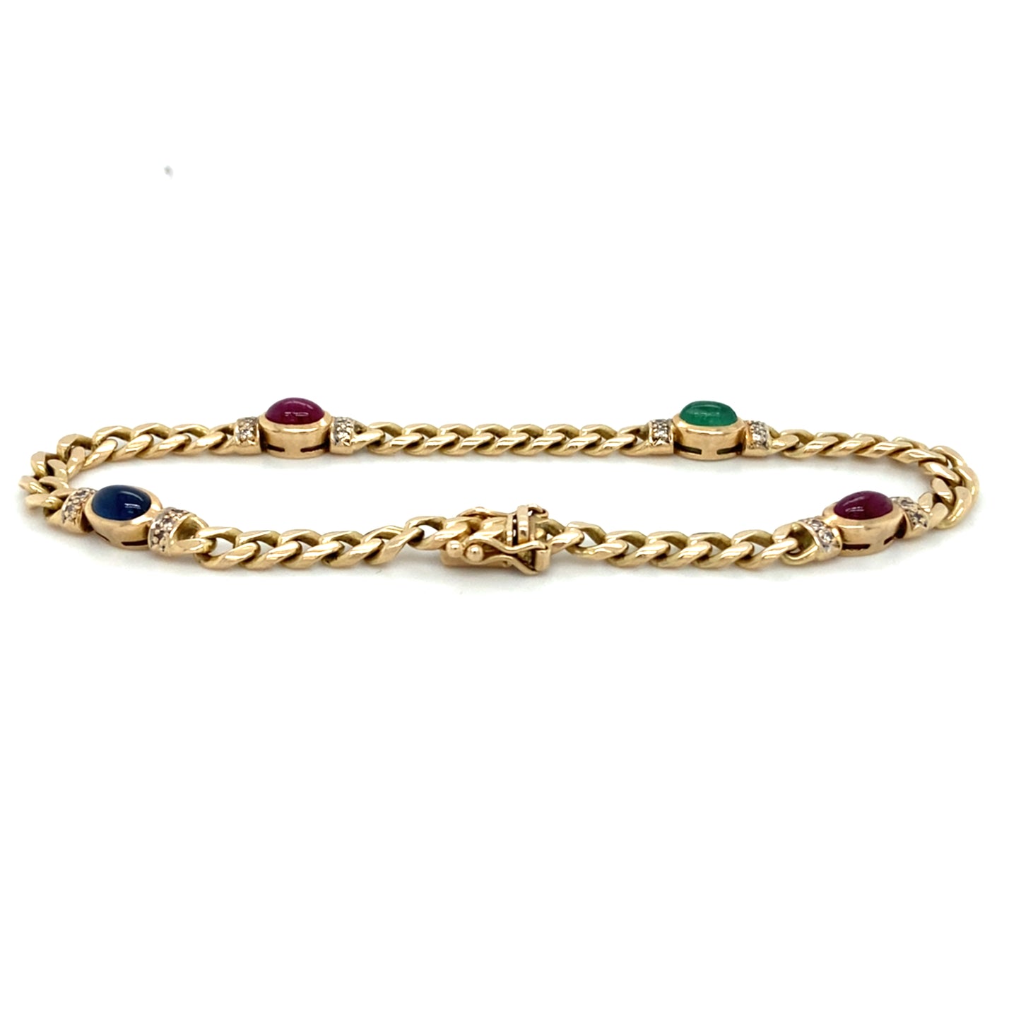 Panzerarmband mit Edelsteinen 19,5cm x 4mm 14 Karat Gelbgold Goldarmband