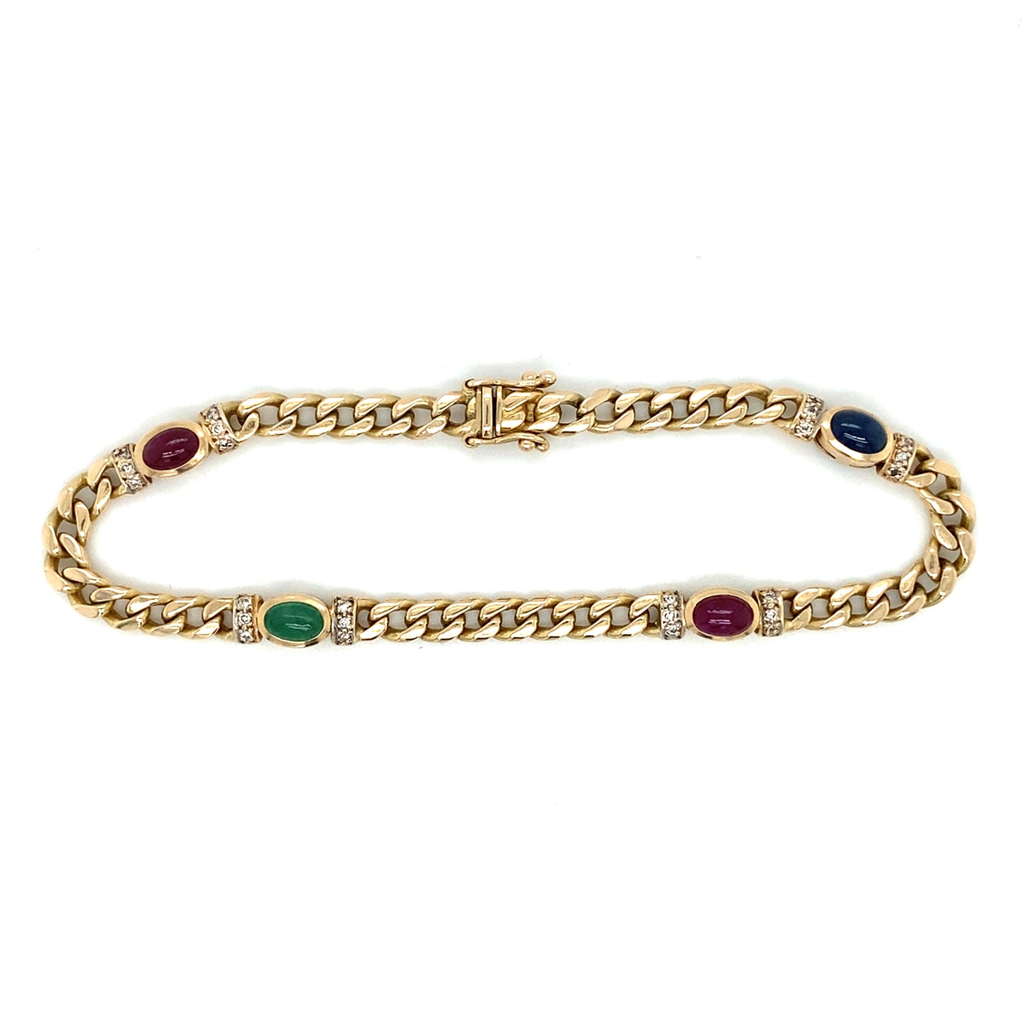 Panzerarmband mit Edelsteinen 19,5cm x 4mm 14 Karat Gelbgold Goldarmband