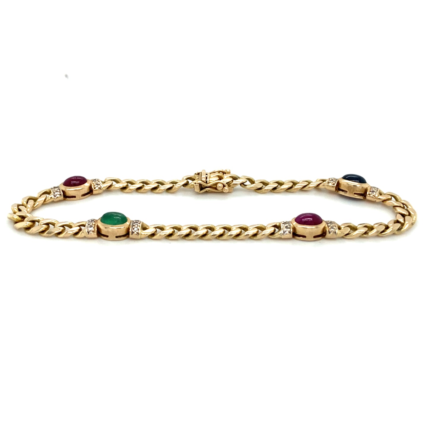 Panzerarmband mit Edelsteinen 19,5cm x 4mm 14 Karat Gelbgold Goldarmband