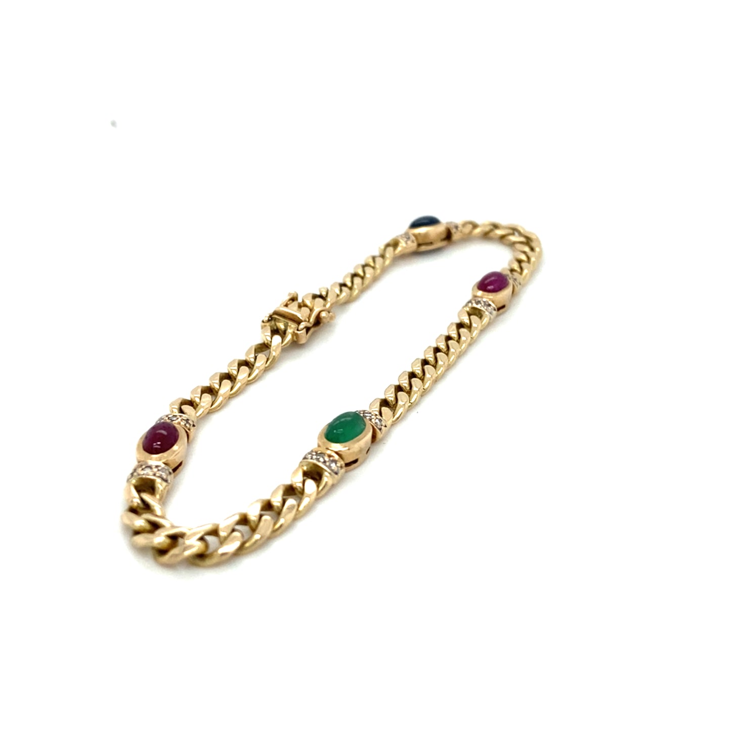 Panzerarmband mit Edelsteinen 19,5cm x 4mm 14 Karat Gelbgold Goldarmband