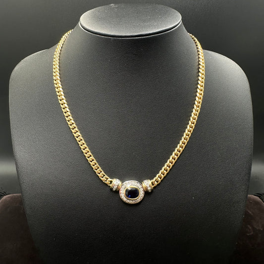 Saphir Brillanten Collier 750er Gelbgold 18Karat 43cm x 5mm