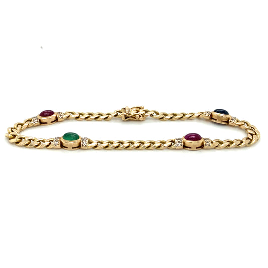 Panzerarmband mit Edelsteinen 19,5cm x 4mm 14 Karat Gelbgold Goldarmband